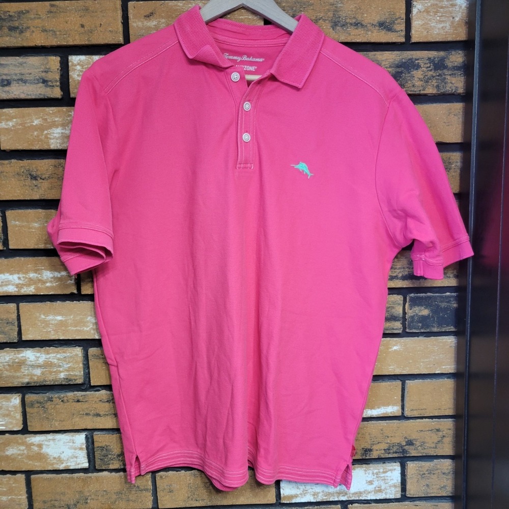 Tommy Bahama Polo Shirt Mens Med Fuchsia/Green‎ Marlin Emfielder IslandZone Golf